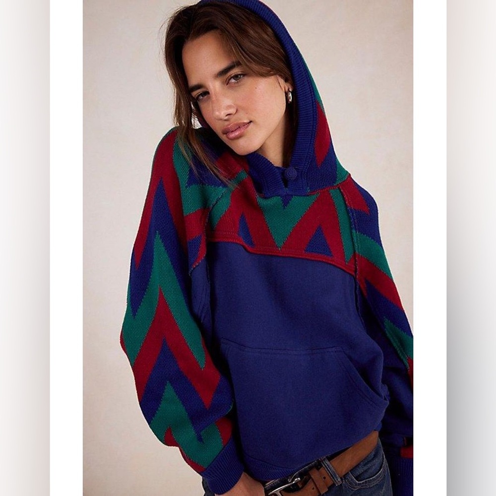 NWT Free People We the Free Seeing Double Hoodie Blue